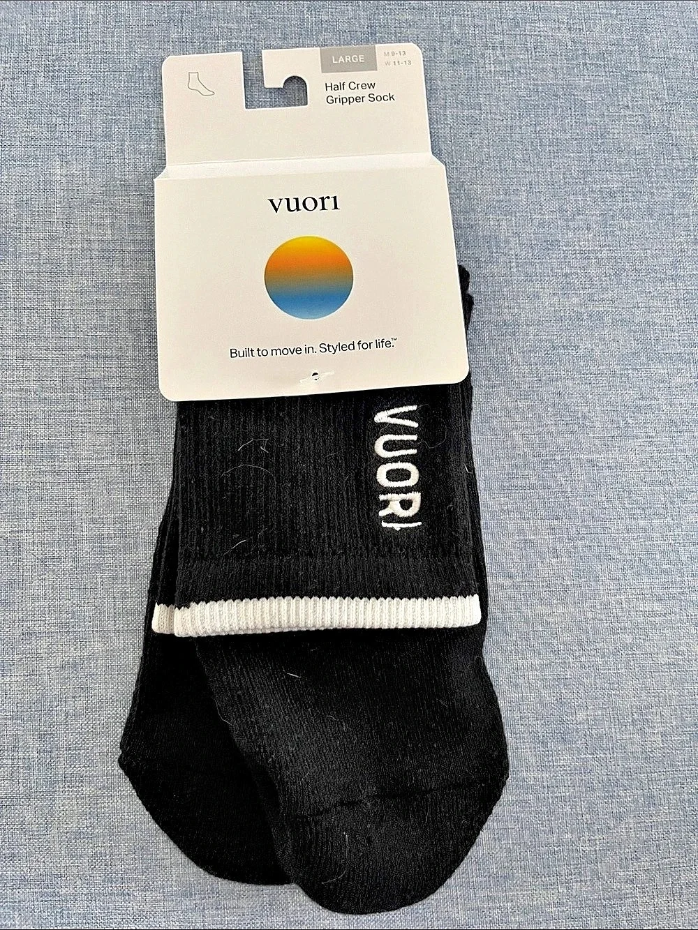 Vuori Half Crew Gripper Socks Black Large NWT